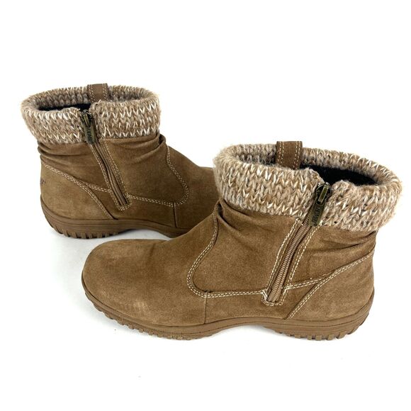 Khombu Suede Ankle Boots Womens SZ 9 Chestnut Zip Faux Fur Outdoors Gorpcore - Picture 9 of 13